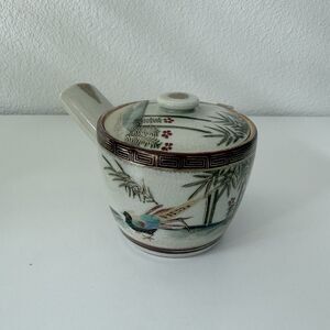 Vintage Kutani Japanese Kyusu Teapot Pheasant Bamboo Gold Gilt Hand Painted 5"